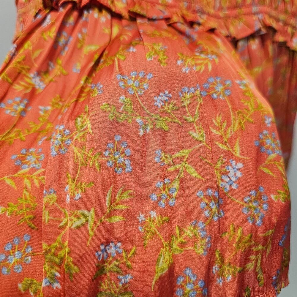 J. Crew Satin Floral Feartherweight Peplum Tank Coral Smocked Size Medium - Picture 7 of 10